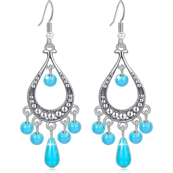 Teardrop Turquoise Tassels Vintage Long Summer Earring for Women Jewelry - Picture 1 of 8